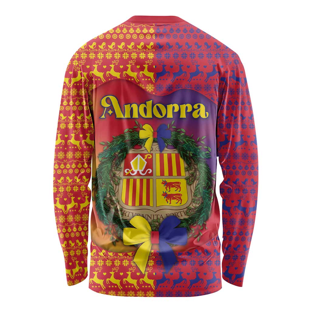 Andorra Christmas Long Sleeve Shirt Coat Of Arms With Wreath Xmas - Wonder Print Shop