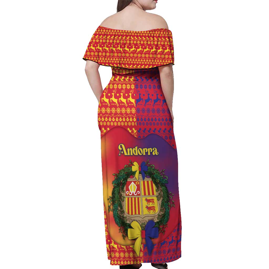 Andorra Christmas Off Shoulder Maxi Dress Coat Of Arms With Wreath Xmas - Wonder Print Shop