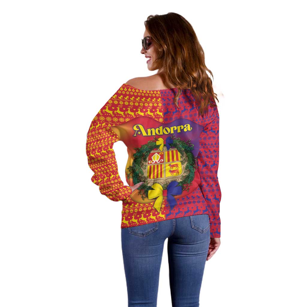 Andorra Christmas Off Shoulder Sweater Coat Of Arms With Wreath Xmas - Wonder Print Shop