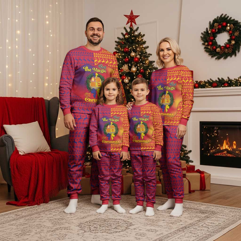 Andorra Christmas Pajama Set Coat Of Arms With Wreath Xmas - Wonder Print Shop