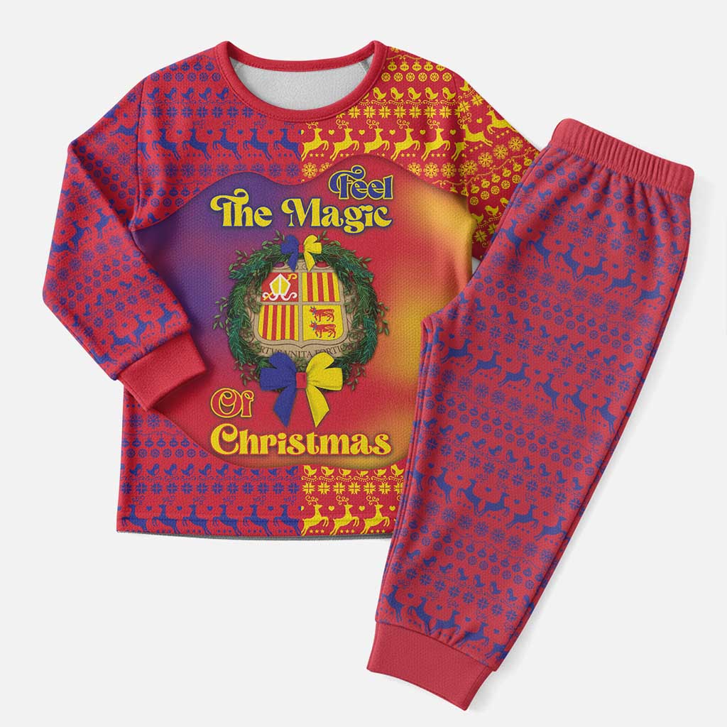 Andorra Christmas Pajama Set Coat Of Arms With Wreath Xmas - Wonder Print Shop