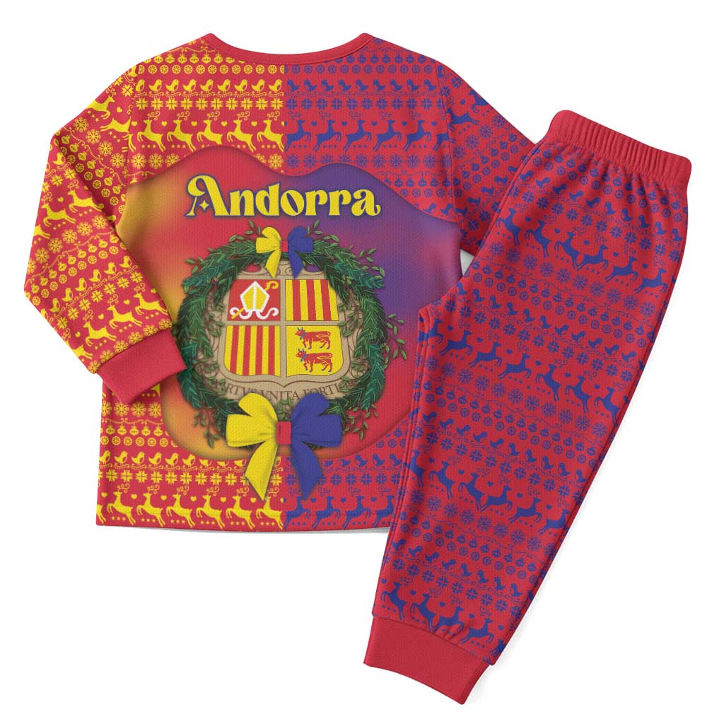 Andorra Christmas Pajama Set Coat Of Arms With Wreath Xmas - Wonder Print Shop