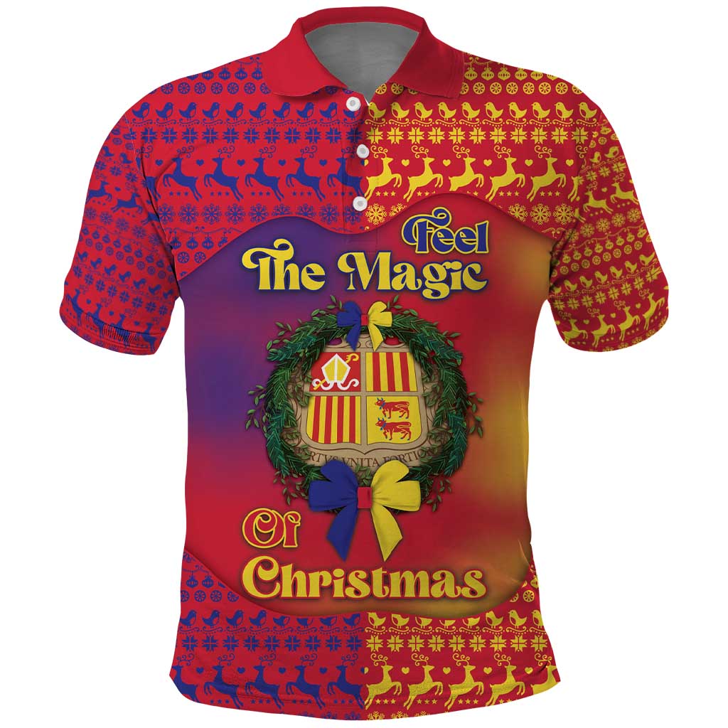 Andorra Christmas Polo Shirt Coat Of Arms With Wreath Xmas - Wonder Print Shop