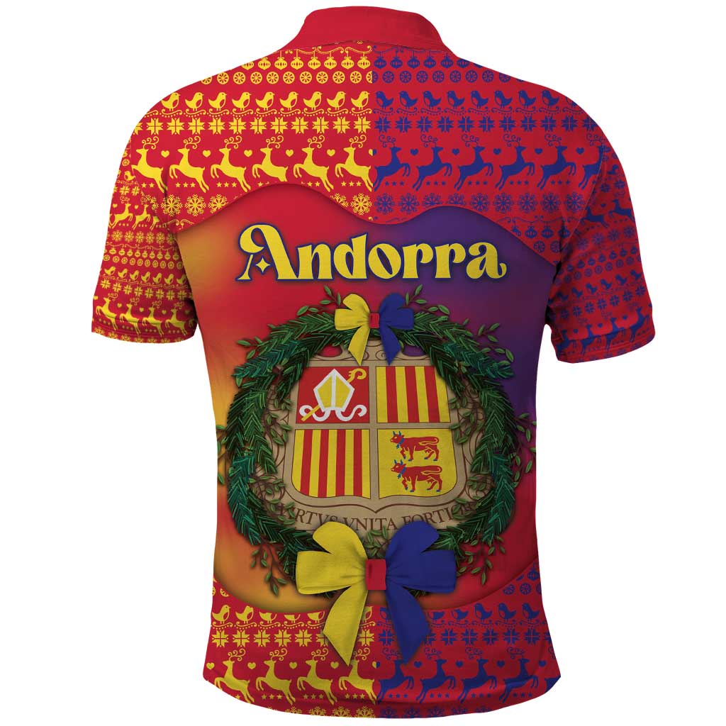 Andorra Christmas Polo Shirt Coat Of Arms With Wreath Xmas - Wonder Print Shop