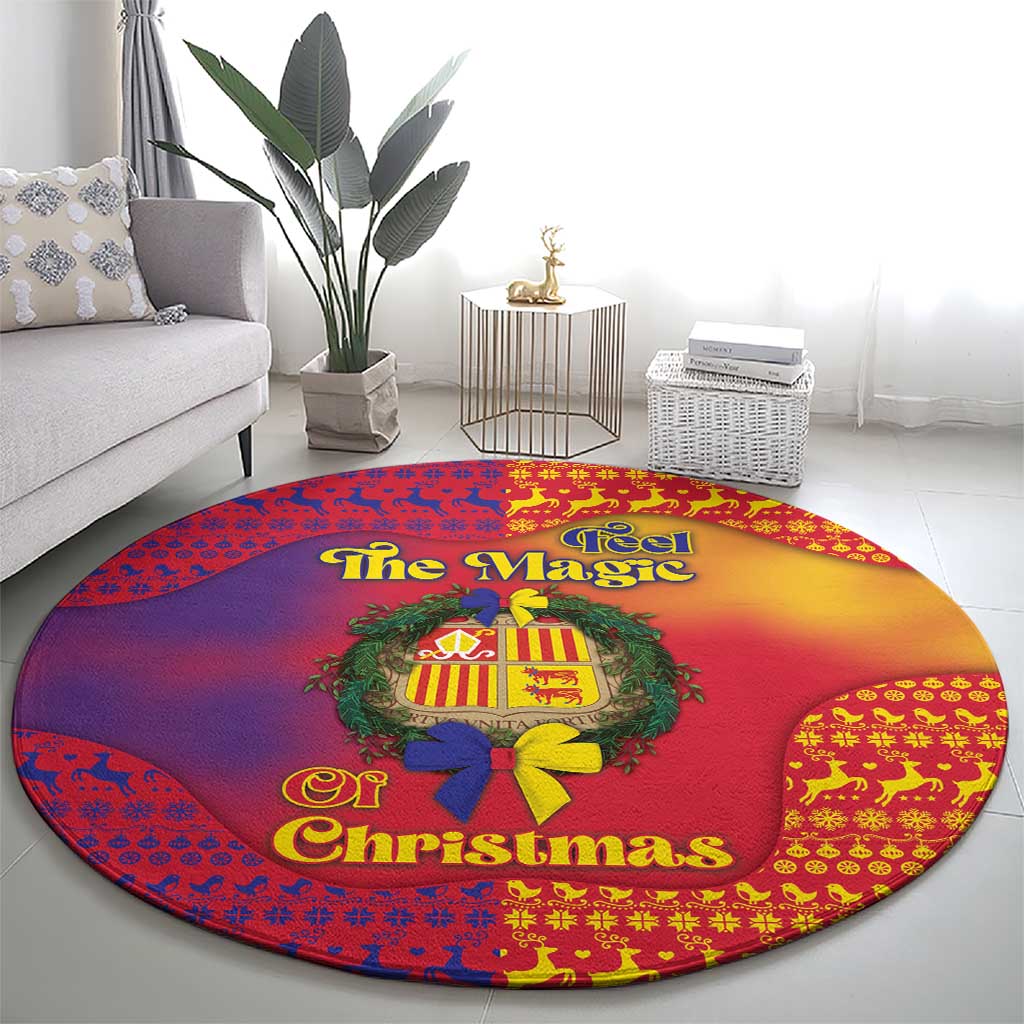 Andorra Christmas Round Carpet Coat Of Arms With Wreath Xmas - Wonder Print Shop