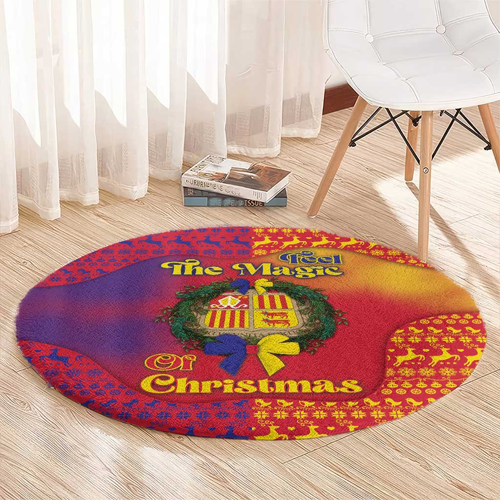 Andorra Christmas Round Carpet Coat Of Arms With Wreath Xmas - Wonder Print Shop