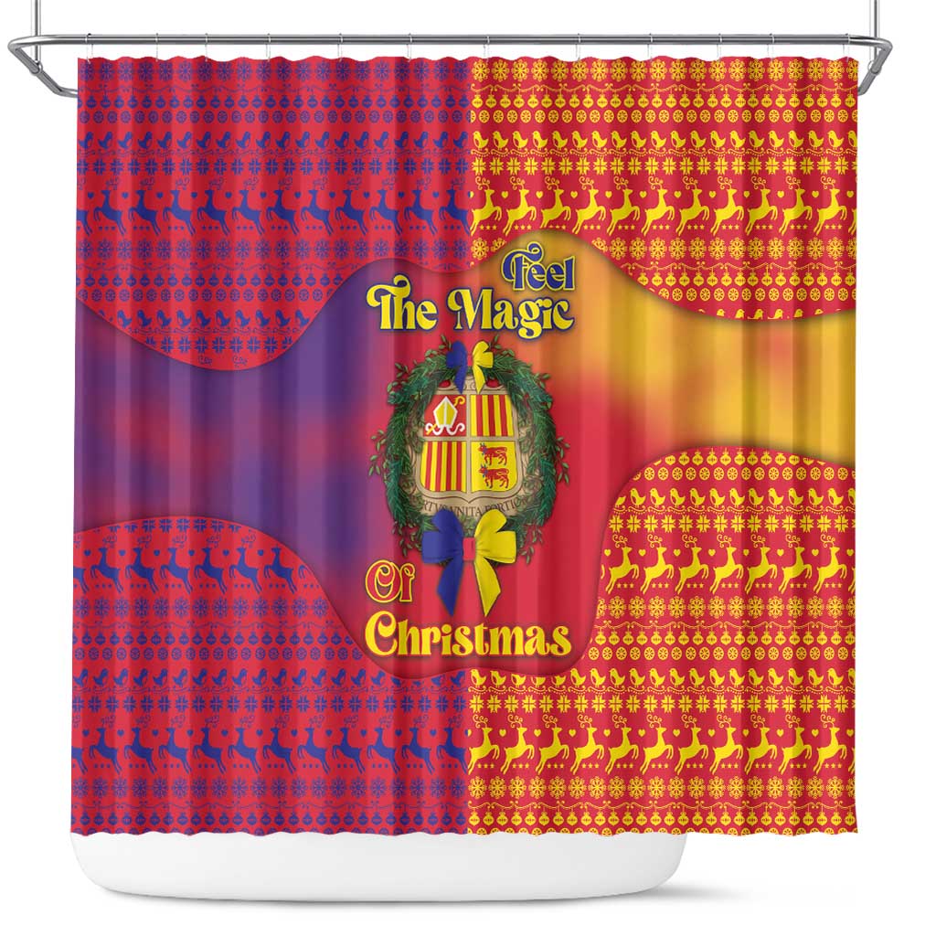 Andorra Christmas Shower Curtain Coat Of Arms With Wreath Xmas - Wonder Print Shop