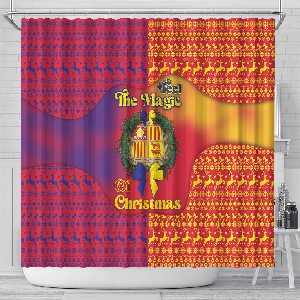 Andorra Christmas Shower Curtain Coat Of Arms With Wreath Xmas - Wonder Print Shop