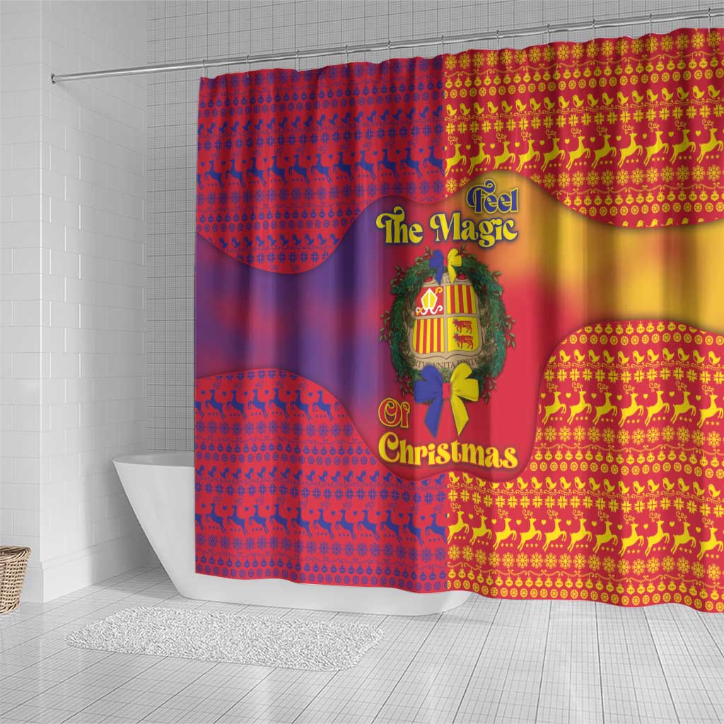 Andorra Christmas Shower Curtain Coat Of Arms With Wreath Xmas - Wonder Print Shop