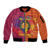 Andorra Christmas Sleeve Zip Bomber Jacket Coat Of Arms With Wreath Xmas - Wonder Print Shop