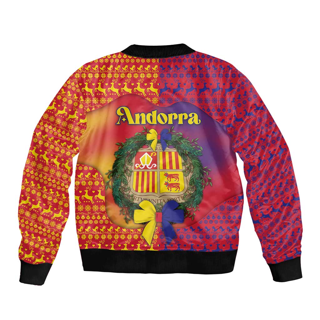 Andorra Christmas Sleeve Zip Bomber Jacket Coat Of Arms With Wreath Xmas - Wonder Print Shop