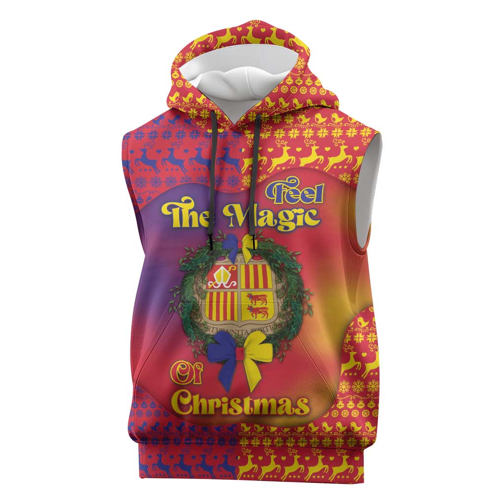 Andorra Christmas Sleeveless Hoodie Coat Of Arms With Wreath Xmas - Wonder Print Shop
