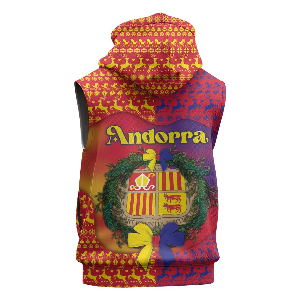 Andorra Christmas Sleeveless Hoodie Coat Of Arms With Wreath Xmas - Wonder Print Shop