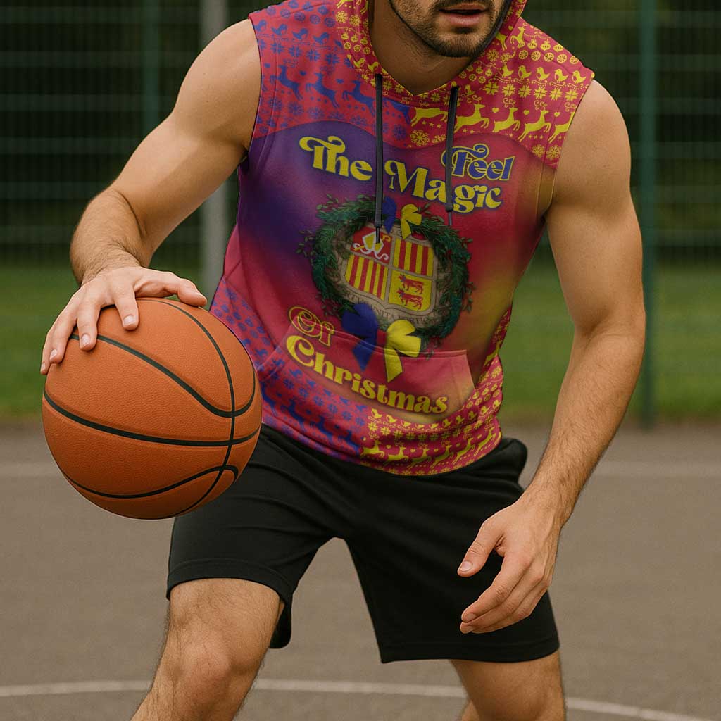 Andorra Christmas Sleeveless Hoodie Coat Of Arms With Wreath Xmas - Wonder Print Shop