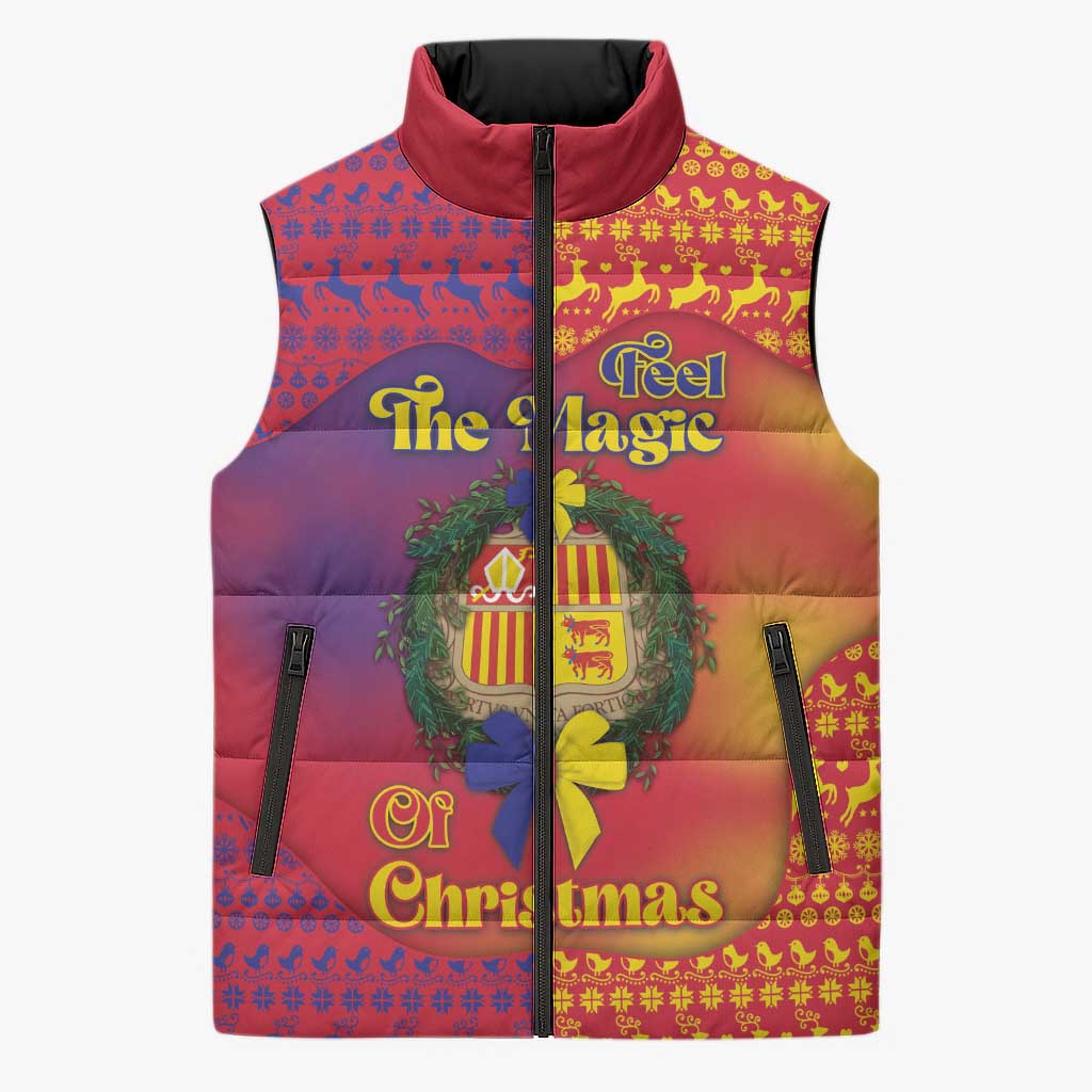 Andorra Christmas Sleeveless Puffer Jacket Coat Of Arms With Wreath Xmas - Wonder Print Shop