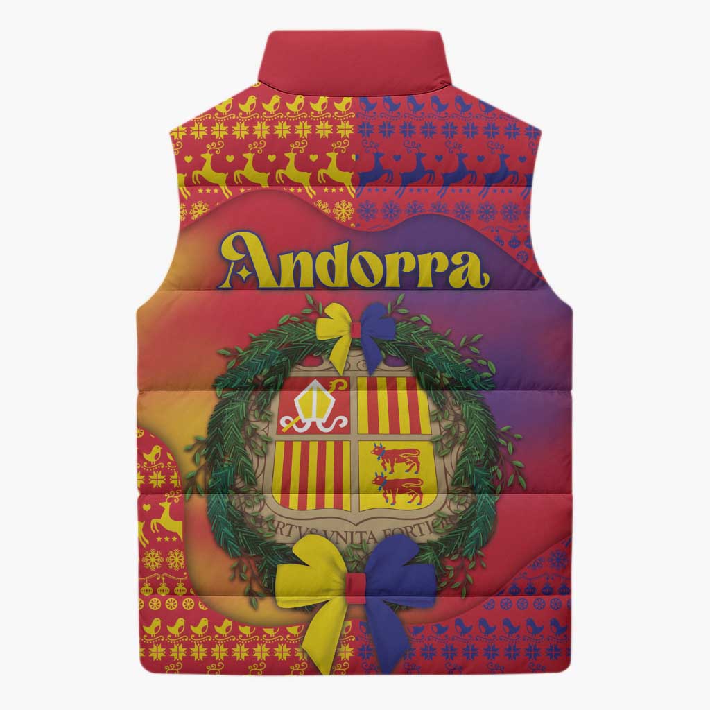 Andorra Christmas Sleeveless Puffer Jacket Coat Of Arms With Wreath Xmas - Wonder Print Shop