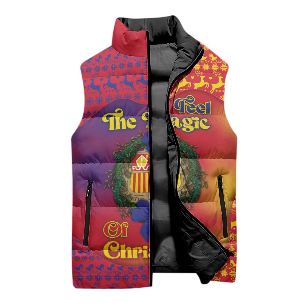 Andorra Christmas Sleeveless Puffer Jacket Coat Of Arms With Wreath Xmas - Wonder Print Shop