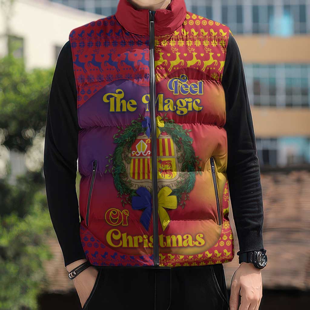 Andorra Christmas Sleeveless Puffer Jacket Coat Of Arms With Wreath Xmas - Wonder Print Shop