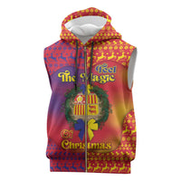 Andorra Christmas Sleeveless Zip Hoodie Coat Of Arms With Wreath Xmas - Wonder Print Shop