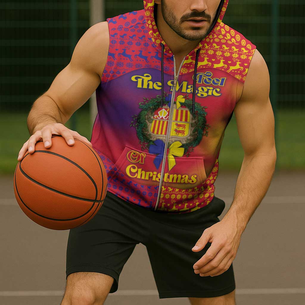 Andorra Christmas Sleeveless Zip Hoodie Coat Of Arms With Wreath Xmas - Wonder Print Shop