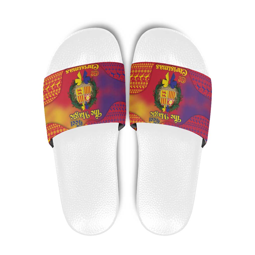 Andorra Christmas Slide Sandals Coat Of Arms With Wreath Xmas - Wonder Print Shop
