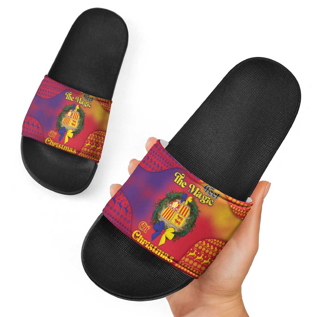 Andorra Christmas Slide Sandals Coat Of Arms With Wreath Xmas - Wonder Print Shop