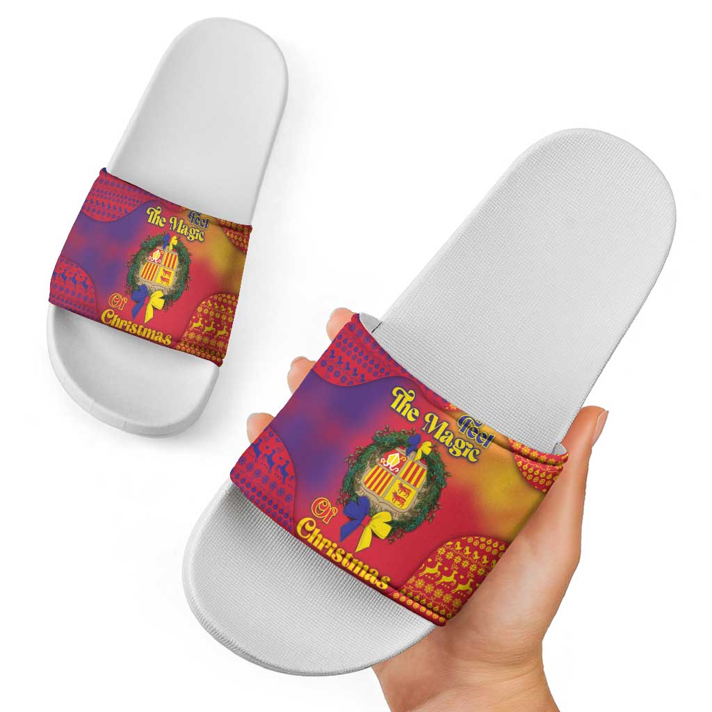 Andorra Christmas Slide Sandals Coat Of Arms With Wreath Xmas - Wonder Print Shop