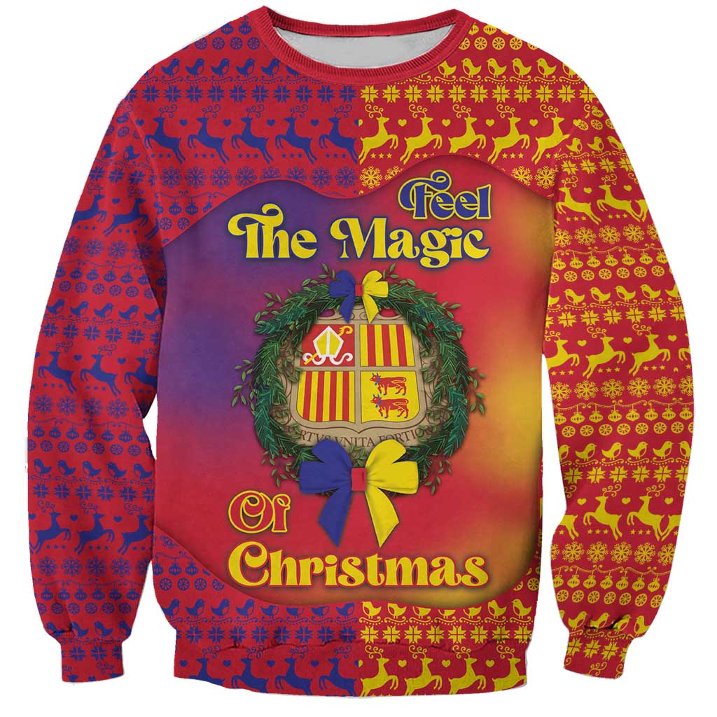 Andorra Christmas Sweatshirt Coat Of Arms With Wreath Xmas - Wonder Print Shop