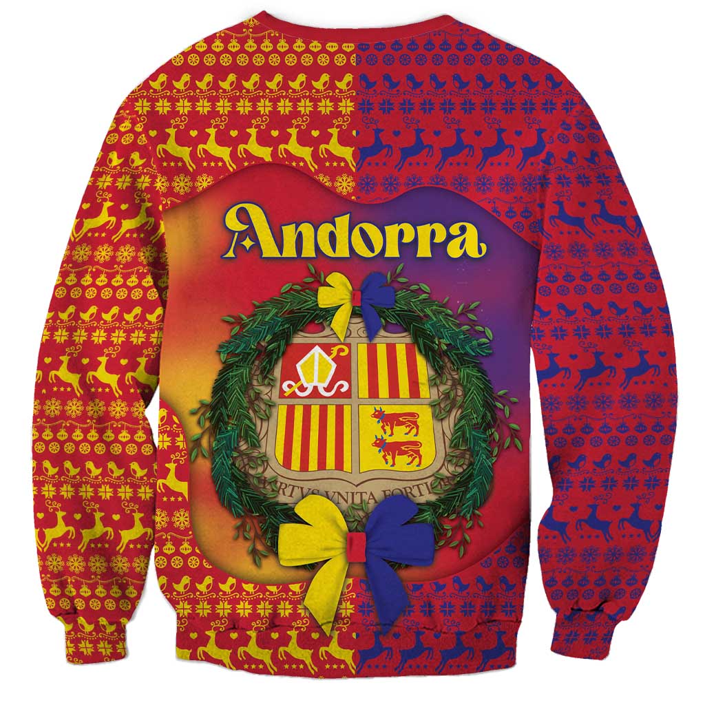 Andorra Christmas Sweatshirt Coat Of Arms With Wreath Xmas - Wonder Print Shop