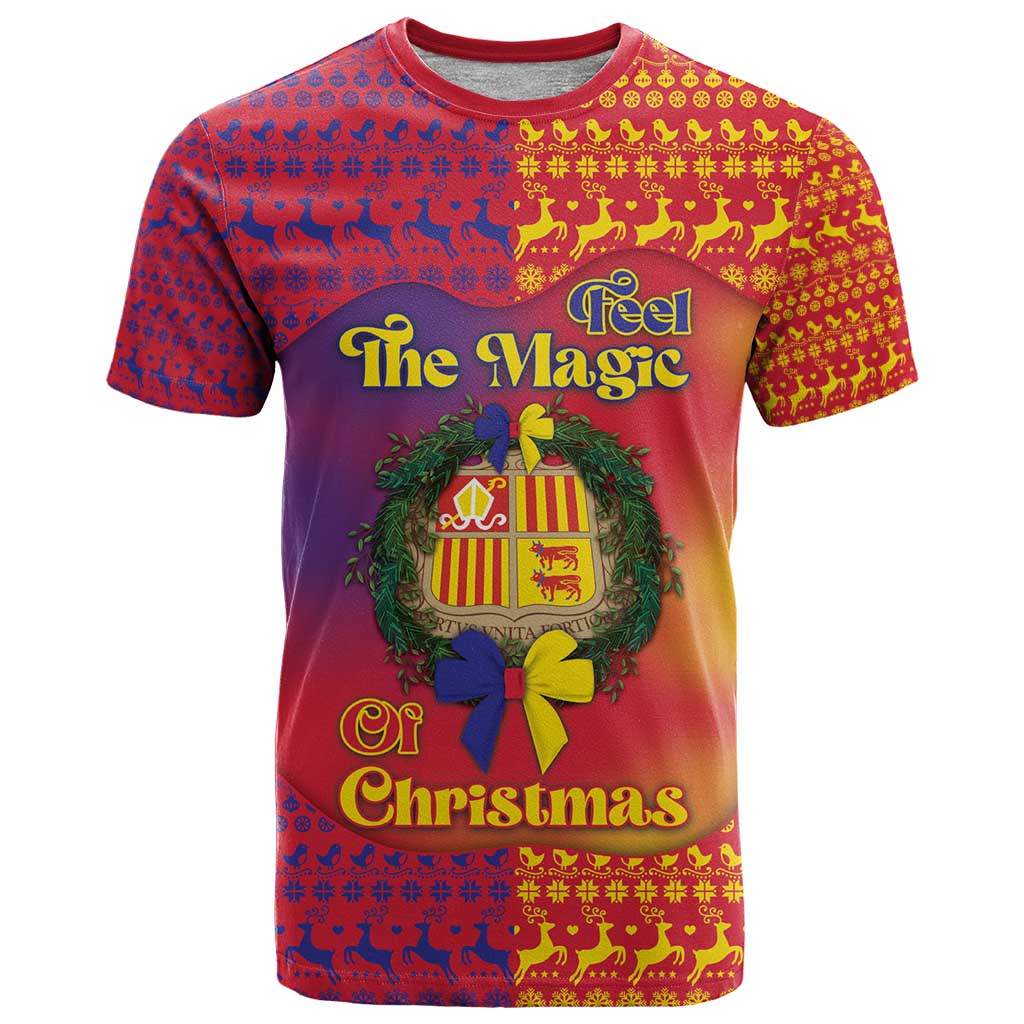 Andorra Christmas T Shirt Coat Of Arms With Wreath Xmas - Wonder Print Shop
