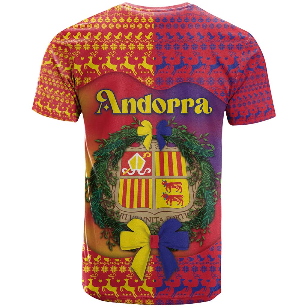 Andorra Christmas T Shirt Coat Of Arms With Wreath Xmas - Wonder Print Shop