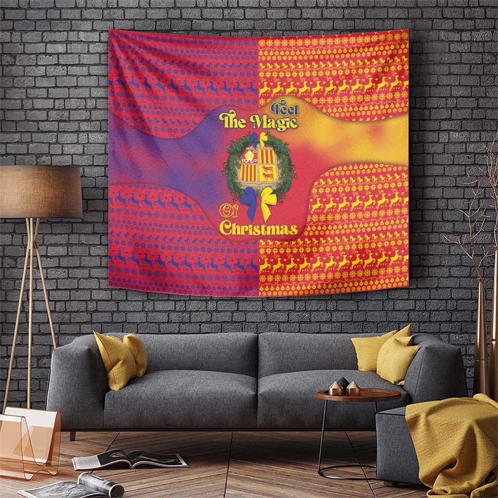 Andorra Christmas Tapestry Coat Of Arms With Wreath Xmas - Wonder Print Shop