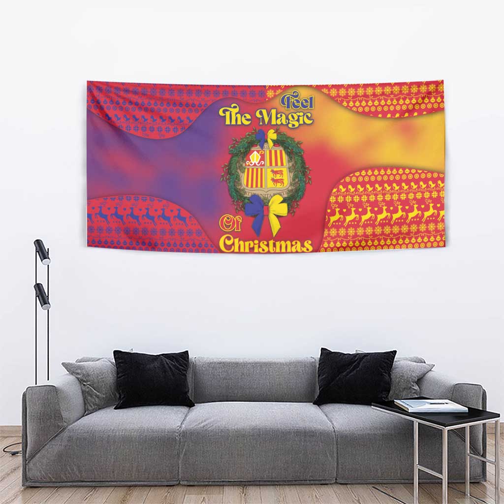 Andorra Christmas Tapestry Coat Of Arms With Wreath Xmas - Wonder Print Shop