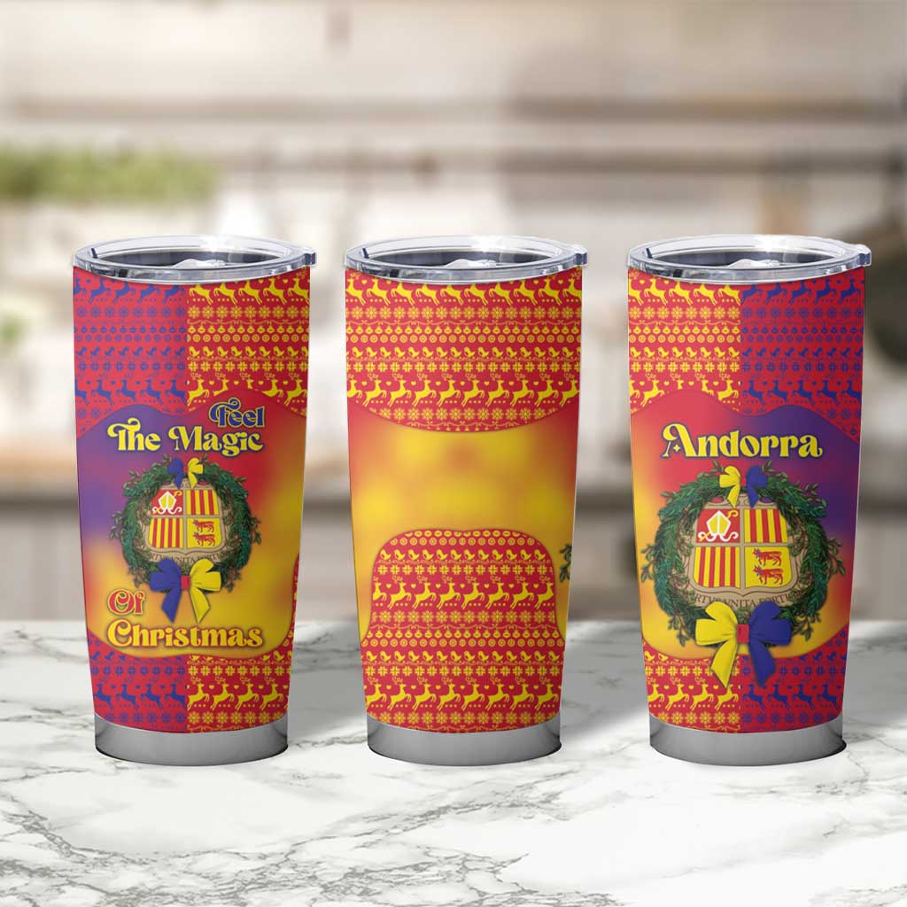 Andorra Christmas Tumbler Cup Coat Of Arms With Wreath Xmas - Wonder Print Shop