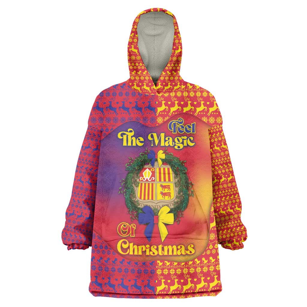 Andorra Christmas Wearable Blanket Hoodie Coat Of Arms With Wreath Xmas - Wonder Print Shop
