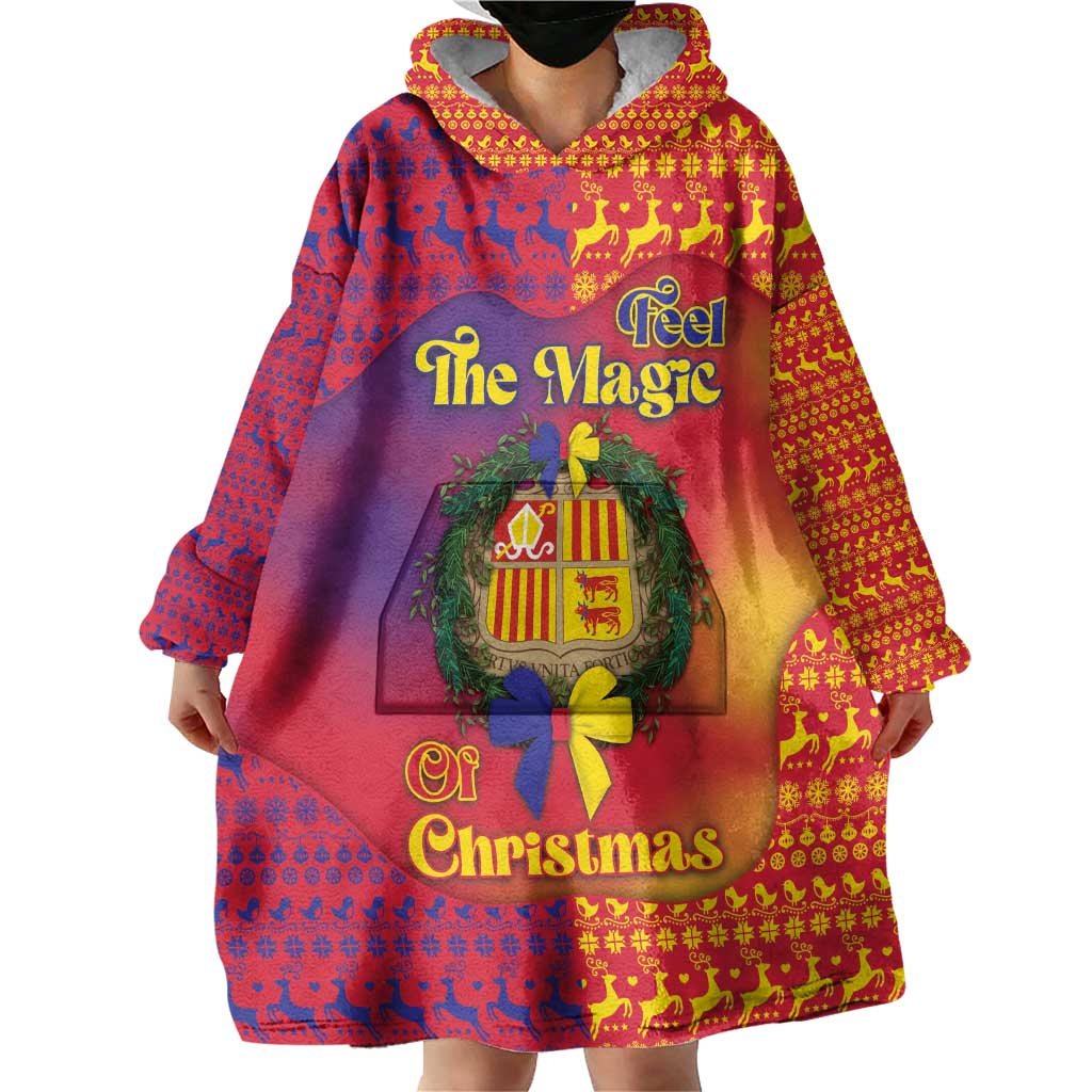 Andorra Christmas Wearable Blanket Hoodie Coat Of Arms With Wreath Xmas - Wonder Print Shop