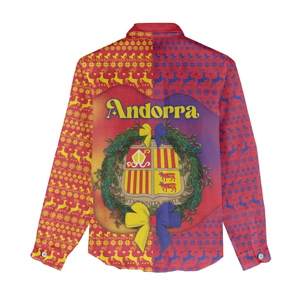 Andorra Christmas Women Casual Shirt Coat Of Arms With Wreath Xmas - Wonder Print Shop