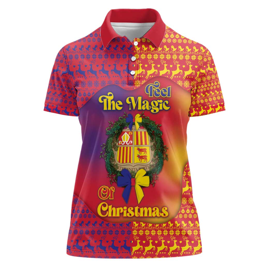 Andorra Christmas Women Polo Shirt Coat Of Arms With Wreath Xmas - Wonder Print Shop