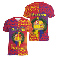 Andorra Christmas Women V-Neck T-Shirt Coat Of Arms With Wreath Xmas - Wonder Print Shop