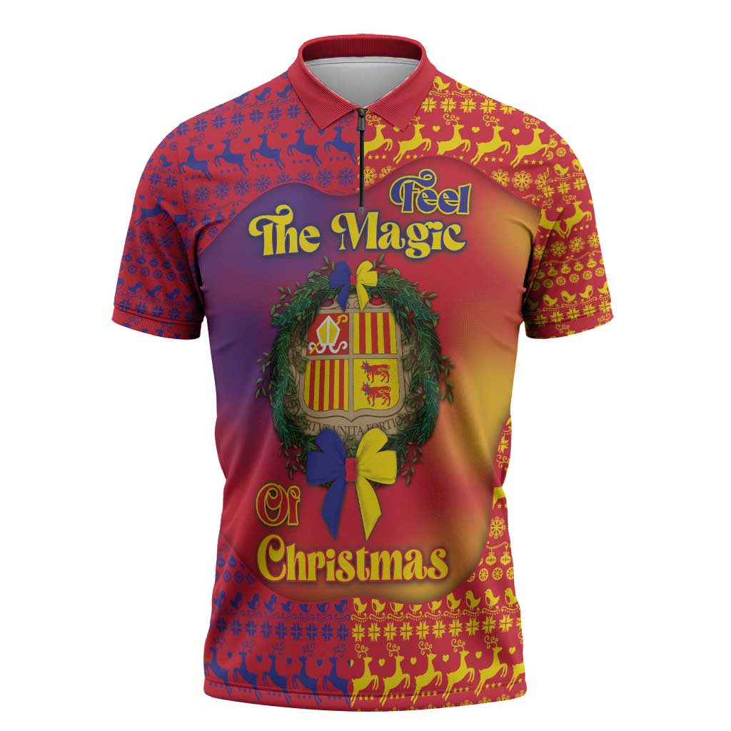 Andorra Christmas Zipper Polo Shirt Coat Of Arms With Wreath Xmas - Wonder Print Shop