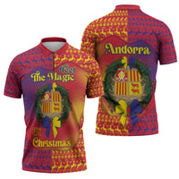 Andorra Christmas Zipper Polo Shirt Coat Of Arms With Wreath Xmas - Wonder Print Shop