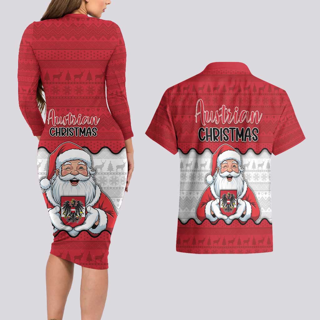 Austria Christmas Couples Matching Long Sleeve Bodycon Dress and Hawaiian Shirt Santa Is Favorite Austrian - Wonder Print Shop