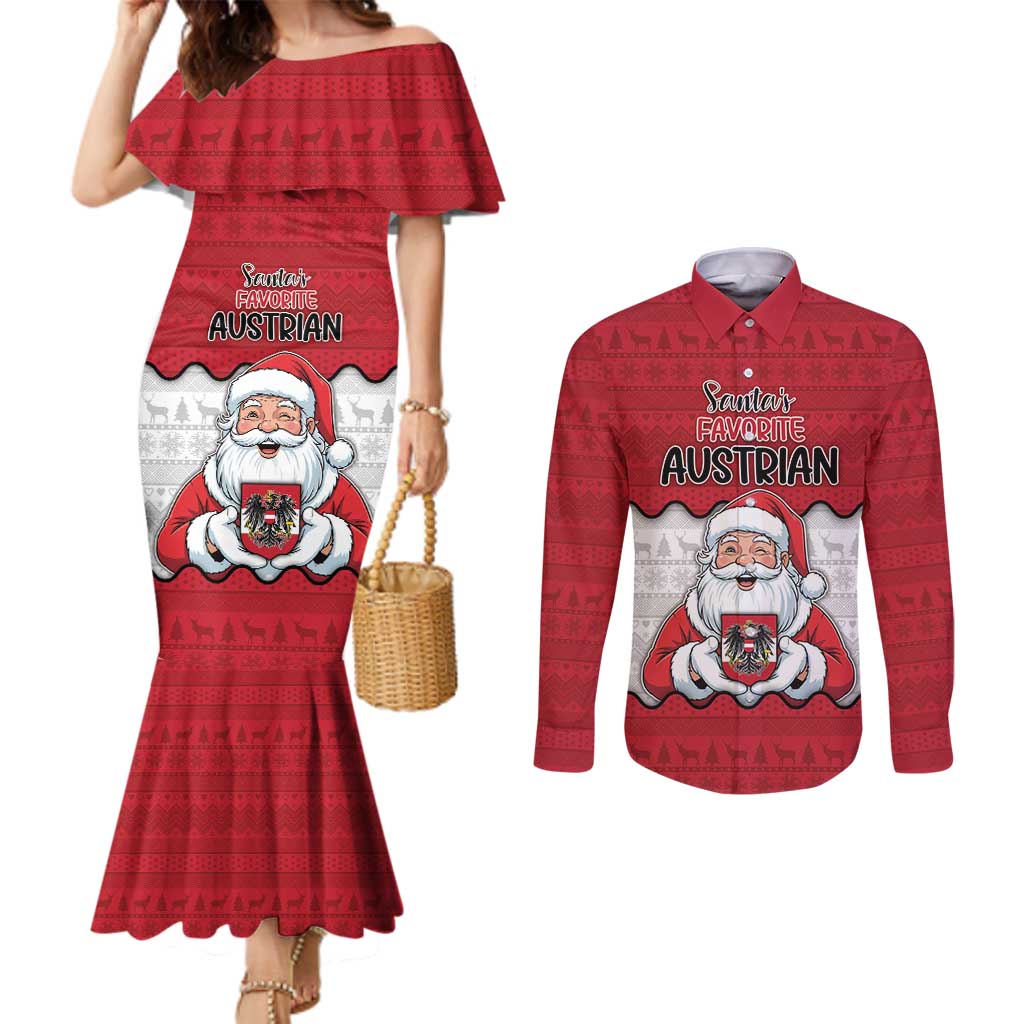 Austria Christmas Couples Matching Mermaid Dress and Long Sleeve Button Shirt Santa Is Favorite Austrian - Wonder Print Shop
