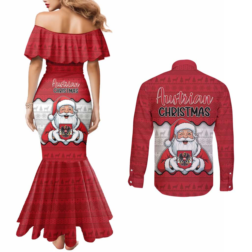 Austria Christmas Couples Matching Mermaid Dress and Long Sleeve Button Shirt Santa Is Favorite Austrian - Wonder Print Shop