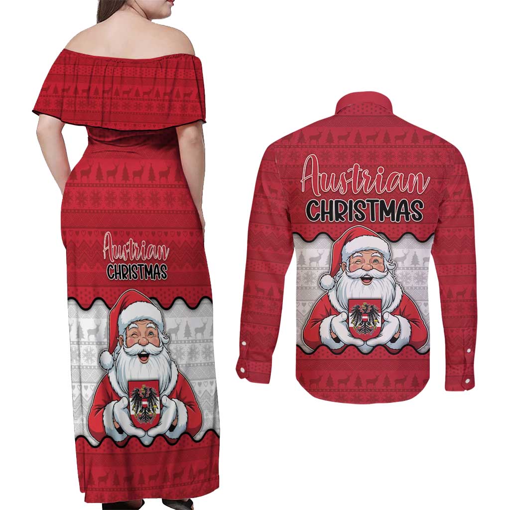Austria Christmas Couples Matching Off Shoulder Maxi Dress and Long Sleeve Button Shirt Santa Is Favorite Austrian - Wonder Print Shop