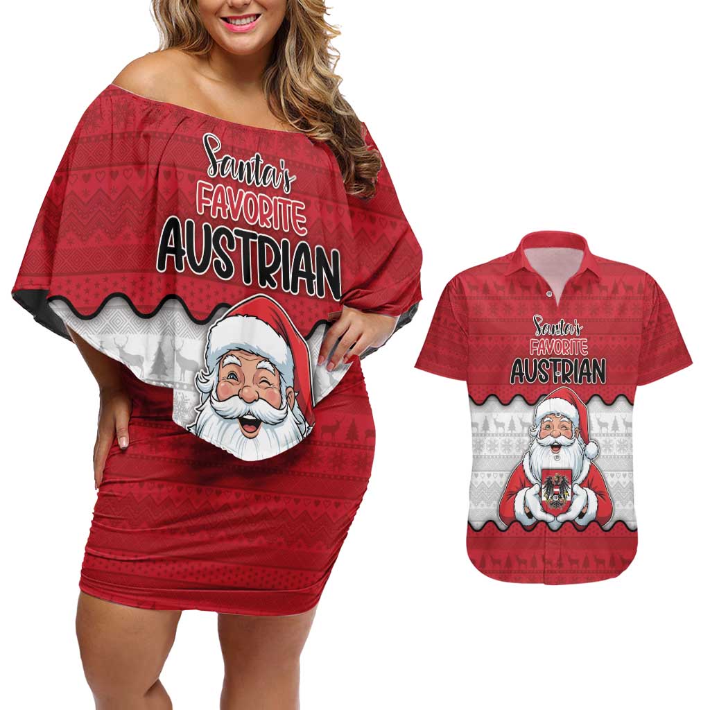 Austria Christmas Couples Matching Off Shoulder Short Dress and Hawaiian Shirt Santa Is Favorite Austrian - Wonder Print Shop
