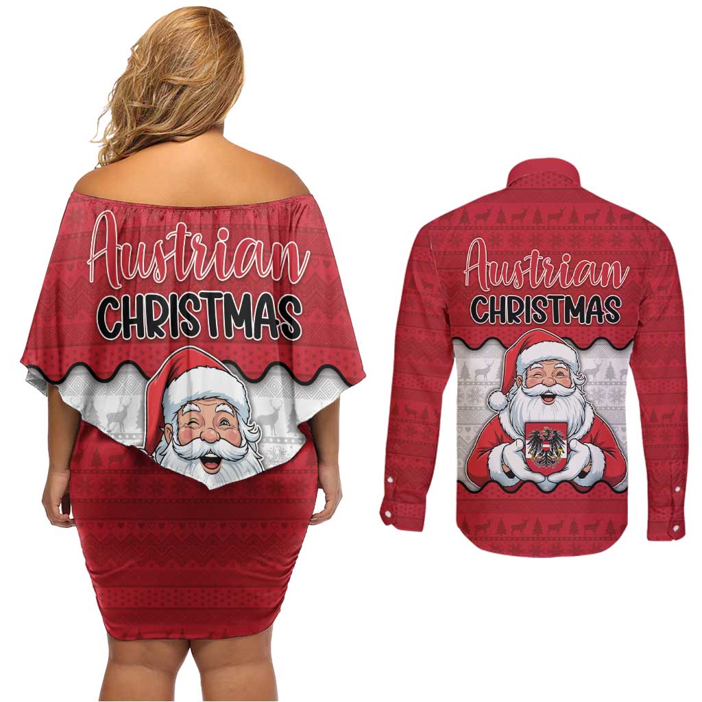 Austria Christmas Couples Matching Off Shoulder Short Dress and Long Sleeve Button Shirt Santa Is Favorite Austrian - Wonder Print Shop