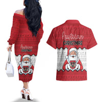 Austria Christmas Couples Matching Off The Shoulder Long Sleeve Dress and Hawaiian Shirt Santa Is Favorite Austrian - Wonder Print Shop
