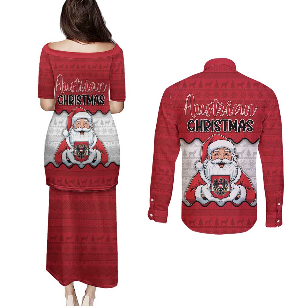 Austria Christmas Couples Matching Puletasi and Long Sleeve Button Shirt Santa Is Favorite Austrian - Wonder Print Shop
