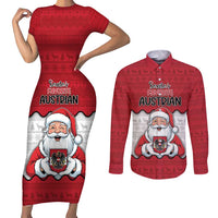 Austria Christmas Couples Matching Short Sleeve Bodycon Dress and Long Sleeve Button Shirt Santa Is Favorite Austrian - Wonder Print Shop